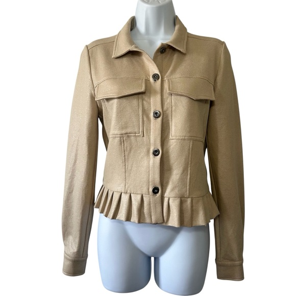Lola and Sophie Women’s Platinum Foil Knit Terry Jacket w/Ruffle Hem- Size XS - Picture 1 of 12